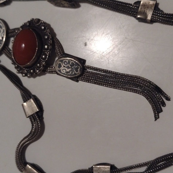 Antique Art Deco Turkish Snake Chain Heavy Silver Metal Necklace Bracelet Set - Picture 12 of 16